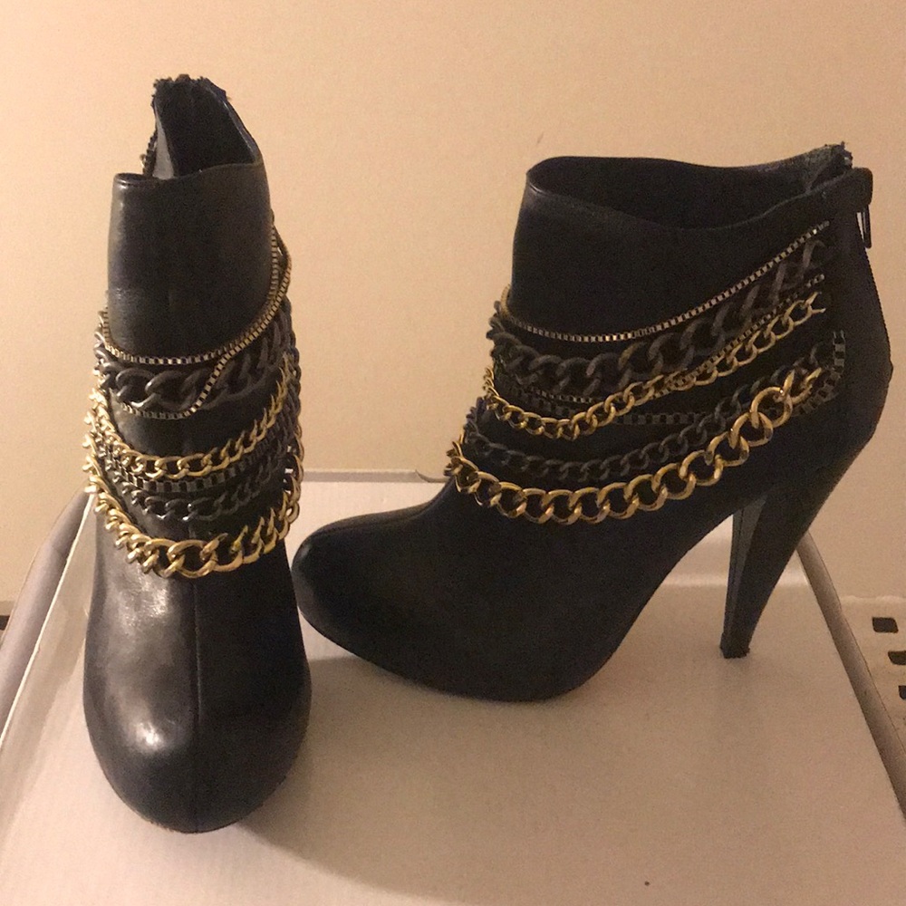 BEBE Chandra Chained Draped Booties
